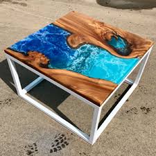 Elm Coastal Resin River Coffee Table 1 Ocean Artwork Table Wood