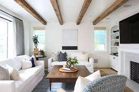 An Example Of How The White Trim With The Exposed Beams Changing Your Ceiling To This Living Room Design Boho Living Room Inspiration Farm House Living Room