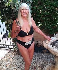 Granny in micro bikini