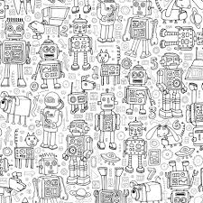 Black And White Robot Robot Pattern Black White In 2020 Doodle Illustration Hand Doodles Doodle Images