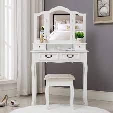 Crafted with solid smoothed wood, our vanity set features a simple classic design complete with strong base legs and smoothed rounded edges for a soft. Honbay White Makeup Vanity Table Set Cushioned Stool Dressing Table With Trifold Mirror Vanity Set 4 Drawers For Women Buy Online In United Arab Emirates At Desertcart Ae Productid 91001566