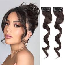 Miss Lirenn® Long Side Bangs 2Pcs Brown Wavy Curly Clip