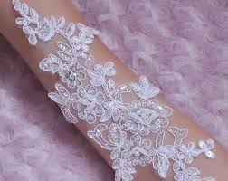 Ivoire Alencon Dentelle Applique Perles Paillettes Patch Pour Mariage Fournitures Bridal Cheveux Fleur Casque 1 Paire Gants De Mariage Robes De Mariee Fleurs Dentelle