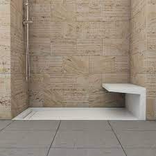 Modern Doorless Shower Limestone Tile Bench Linear Drain Modern Bathroom Walk In Shower Modern Bathrooms Interior