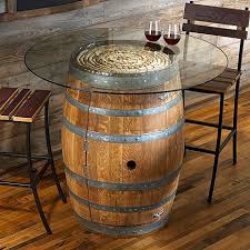 Reclaimed Wine Barrel Pub Table With Glass Top Wine Barrel Coffee Table Wine Barrel Furniture Barrel Table