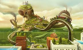 It can be performed in various techniques. Trippy Octopus Landscape Pic Wallpaper Surreal Art City Art Surrealism Wallpaper