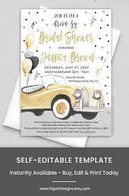 Editable Drive By Bridal Shower Invitation Template Gold Car Etsy Bridal Shower Bridal Shower Invitations Bridal Shower Invitations Templates