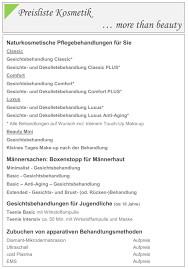 Ich habe ganz viele studios ausprobiert und dieses kann ich. Preisliste Kosmetik