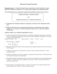 Molecular formula 4) empirical formula of a substance is ch2o. Molecular Formula Worksheet
