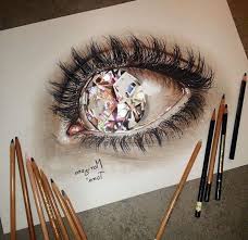 I did my best to combine what i learned from the last two practice drawings and improve it. Large Diamond Inside An Eye Cool Easy Drawings 3d Art Coloured Pencils White Background Cool Drawings Eye Art Eye Drawing