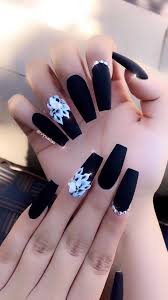 Black Acrylic Nail Designs Coffin Pin By Bri On Nails Diamond Nail Designs Diamond Nails Best Acrylic Nails