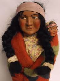 Vintage Skookum Bully Good Right Glancing Doll with Papoose 10 1/2" Tall