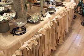 Tied Muslin Table Skirt Ad Ribbon White Sheer Or Toile For Valance Or Chair Skirt Craft Fairs Booth Craft Show Displays Craft Display