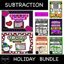 Different Bingo Games To Play 7 Full Subtraction Bingo Games Holiday Bundle Elementary Math Games Division Bingo Multiplication Bingo