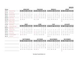 2023 yearly google docs calendar template free printable templates