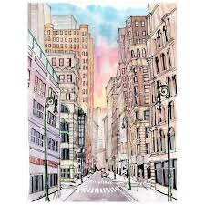New York City Streets Large Wall Art Watercolor Poster Art Gallery Wall Print Nyc Art Big Apple Architectural Art American Travel Art City Art Nyc Art Gallery Wall Prints