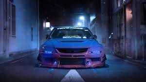 Purple And Blue Car Mitsubishi Lancer Evo Ix Japanese Cars Headlights Tuning Car 1080p Wallpaper Hdwallpaper Desktop Japanese Cars Jdm Mitsubishi Evo