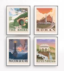 Lord Of The Rings Poster Set Of 4 Posters Tolkien Wall Art Etsy Etsy Wall Art Retro Travel Poster Lord Of The Rings