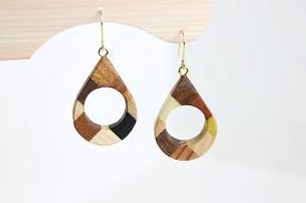 寄木のドロップピアス イヤリング 木製のジュエリー イヤリング アクセサリー