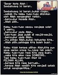 Bak orangtua yang sudah punya pengalaman pahit getirnya kehidupan, dengan (harus semangat walau gak ada yang kasih semangat). Tazkirah Tentang Solat Itu Berat Nafisah Anas