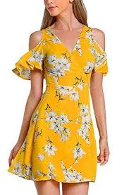 Amazon Women Summer Floral Cold Shoulder V Neck Ruffle Sleeve Flare Midi Dress For 6 30 As Of 6 22 2018 11 11 Pm Cdt Deals Finders Dresses Skater Dress Short Dresses