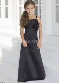 Cheap And Australia Black Spaghetti Straps Flower Satin Junior Bridesmaid Dresse Black Junior Bridesmaid Dress Black Flower Girl Dress Black Bridesmaid Dresses