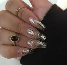Simple Black And Clear Nails Clear With Gold Foil Nails Foil Nail Designs Foil Nails Gold Nails