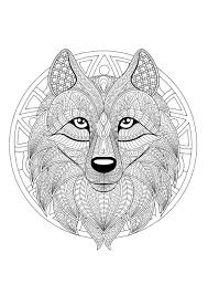 Le coloriage de mandala possède de nombreuses vertues thérapeutiques : Mandala With Wolf Head 2 From The Gallery Mandalas Coloriage Mandala Coloriage Mandala Animaux Loup Mandala