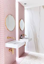 My Dream Bathroom Came To Life In Rebecca Judd S Home The Square Pink Tiles Selectively Line The Ba Bathroom Interior Design Bathroom Interior Bathroom Design
