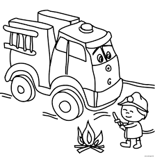 Pour rendre publique ta carte. Coloriage Camion De Pompier Avec Un Enfant De La Maternelle Qui Eteint Le Feu Jecolorie Com