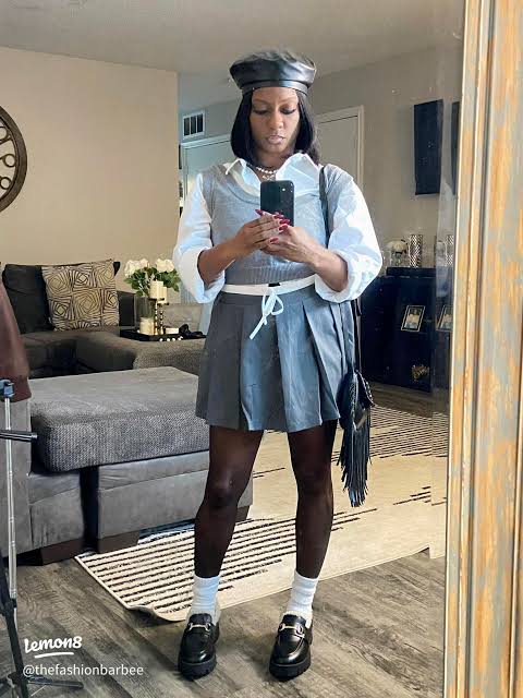 Pleated Skirt Era: My Chic Grey Outfit with White Shirt & Loafers