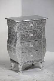 Silver Embossed Metal 4 Drawer Bedside Table Cabinets Repujado Proyectos