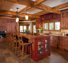 Rustic Kitchen Using Knotty Alder Wood Love The Red Rustic Kitchen Decor New Kitchen Cabinets Rustic Kitchen Island