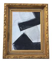 Black White And Gold Artwork Abstract Painting In A Fabulous Gold Frame The Painting Is Acrylic Mixed Media And Charcoal Recently Paint Black And White Painting Painting White Painting