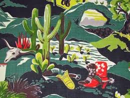 Western Themed Bark Cloth Vintage Textiles Vintage Western Decor Barkcloth Vintage Textiles