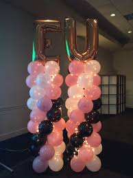 Pink Black And Gold Balloon Arch Sweet 16 Initial Balloon Columns Created For Ellie S Sweet 16 My Event From This Week Balloon Columns Pink Birthday Party Decorations Black And White Balloons