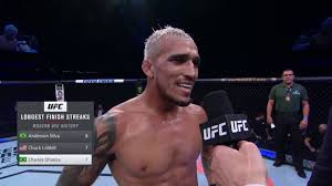 Charles oliveira, commonly known as charles do bronx, is a brazilian jiu jitsu black belt under jorge patino , who was one of the rising stars in the sport before making a career change towards. Ufc Brasilia Charles Oliveira Octagon Interview Youtube