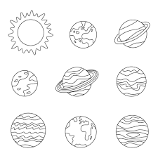 couleur des planètes du système solaire et du soleil. feuille de coloriage  pour les enfants. 2170859 Art vectoriel chez Vecteezy