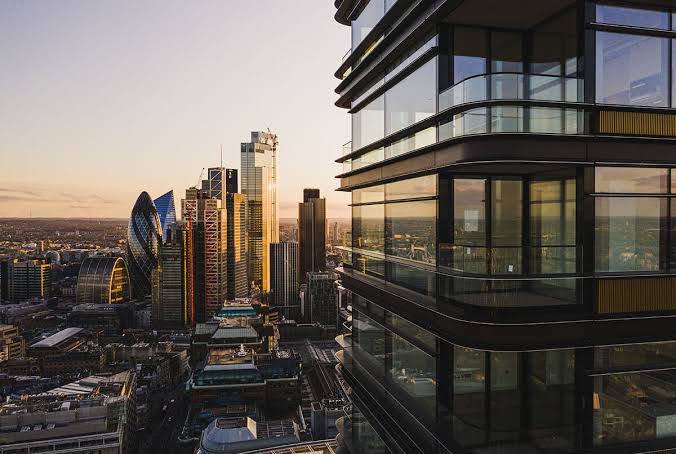 A view of a high-rise residential apartment tower in London.