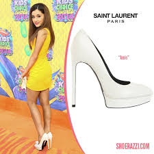 A week after billboard confirmed that ariana grande married dalton gomez on may 15, the positions superstar took to instagram on wednesday (may 26) to finally give fans a peek into her special day. Ariana Grande In Saint Laurent Janis White Leather Platform Pumps Shoerazzi Celebrity Shoes Platform Pumps Pumps