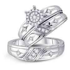 Thejewelrymaster 10kt White Gold His Hers Round Diamond Cross Cluster Matching Bridal Wedding Ring Set 1 4 Cttw
