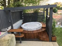 Modern Pergola With Lazy Spa Hot Tub And Insulated Iroko Hardwood Surround Hot Tub Backyard Hot Tub Landscaping Hot Tub Patio