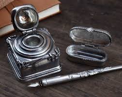 Encrier En Etain Encrier Porte Plume Tache Encre