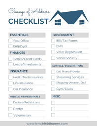Change Of Address Checklist Hirschfeld Homes Apartments Change Of Address Change Your Address Checklist