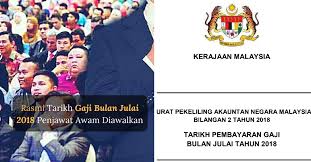 Paparan jadual pembayaran di bawah adalah merangkumi satu tarikh gaji penjawat awam atau kakitangan awam 2021 kerajaan semua. Tarikh Gaji Bulan Julai 2018 Penjawat Awam Diawalkan