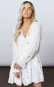 White With Gold Star Moon Flowy Mini By If By Sea White Flowy Dress Flowy Mini Dress Gold Dress Casual