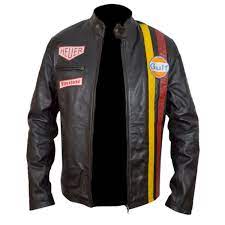Steve Mcqueen Grand Prix Gulf Leather Jacket Etsy Steve Mcqueen Jacket Leather Jacket Black Steve Mcqueen