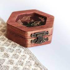 Hexagon Wedding Ring Box Wedding Decor Personalized Wooden Ring Bearer Box Ring Holder Decoration Rustic Ring Pillow Ringkissen Wooden Rings Engagement Engagement Ring Box Wedding Ring Box