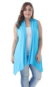 Zerdocean Womens Plus Size Sleeveless Asymetric Hem Open Front Lightweight Soft Printed Drape Cardigan Sky Blue 2x
