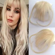 This casual blonde bob has a few extra layers in the back which add a cute flick to the hair. With Temple 613 Bleach Blonde Reysaina One Piece Clip In Hair Bangs 613 Bleach Blonde Natural Real Human Hair Flat Bangs With Temples Hand Tied Bangs Fashion Clip In Hair Ext Amazon In